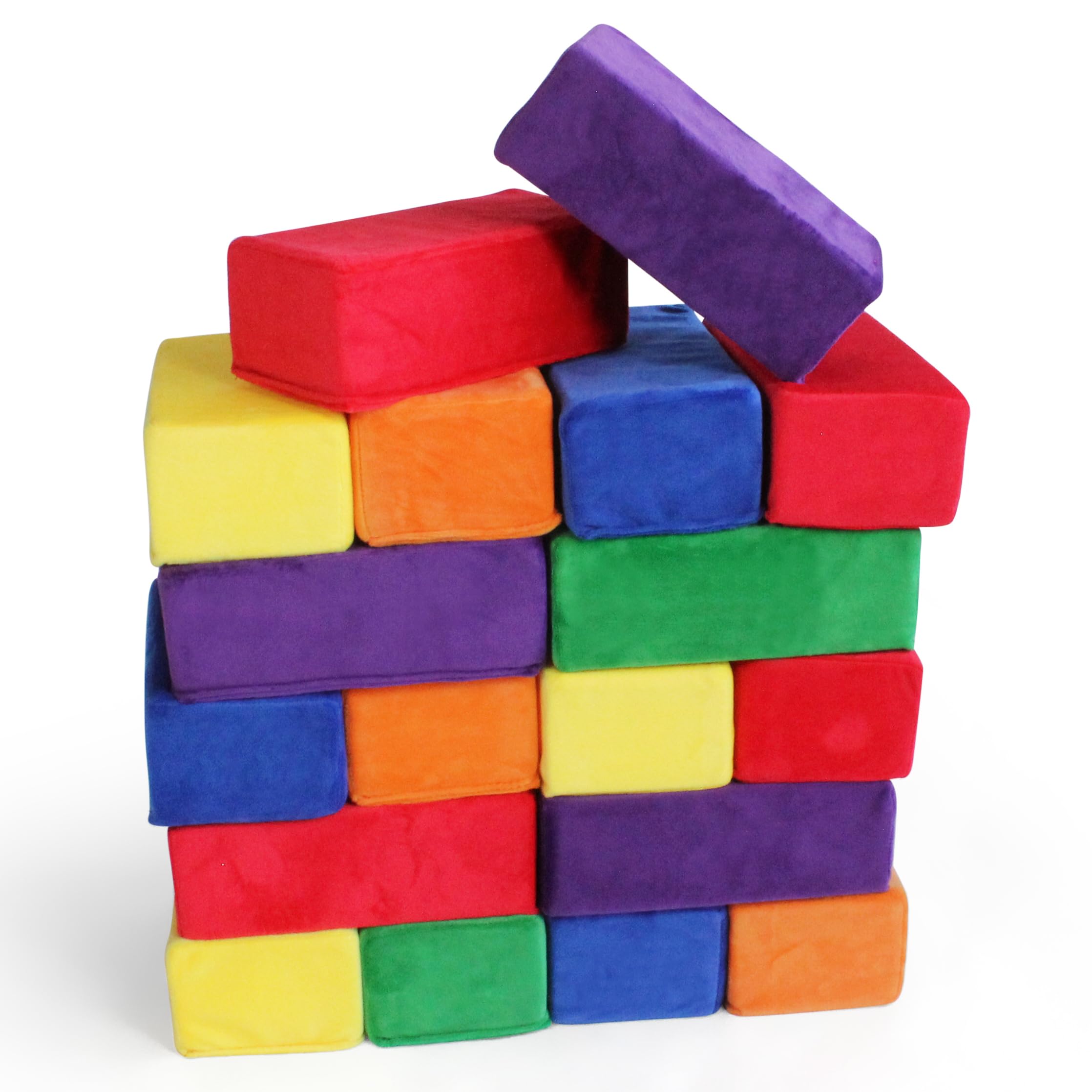 Soft Stackable Plush Building Blocks for Toddlers & Kids - 24-Piece Classic Color Set - Safe & Educational Toys for Early Learning, Sensory Play & Nursery Decor