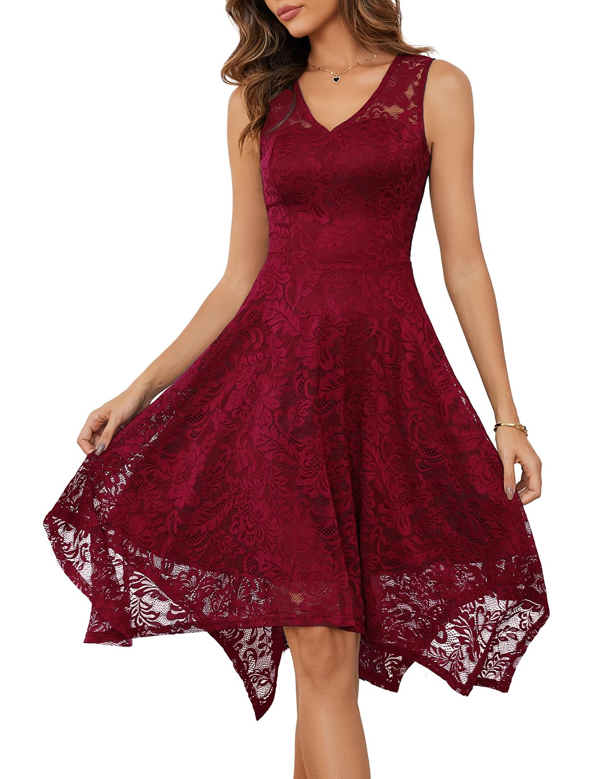 Meetjen Women's Cocktail Party Dress 2025 - Elegant Handkerchief Hem Lace Formal Gown for Wedding Guest, Bridesmaid & Prom | Perfect for Evening Parties, Galas & Special Occasions