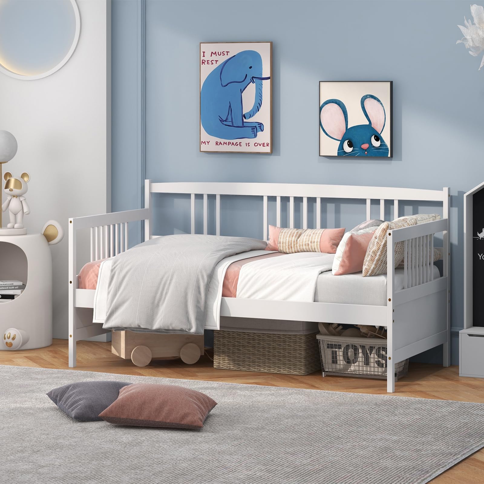 Giantex Twin Daybed Frame with Wooden Sofa Bed Design - Sturdy Wood Slat Support & Side Rails - No Box Spring Needed - Dual Use for Living Room & Bedroom - Perfect for Guest Beds, Small Spaces & Studio Apartments - White