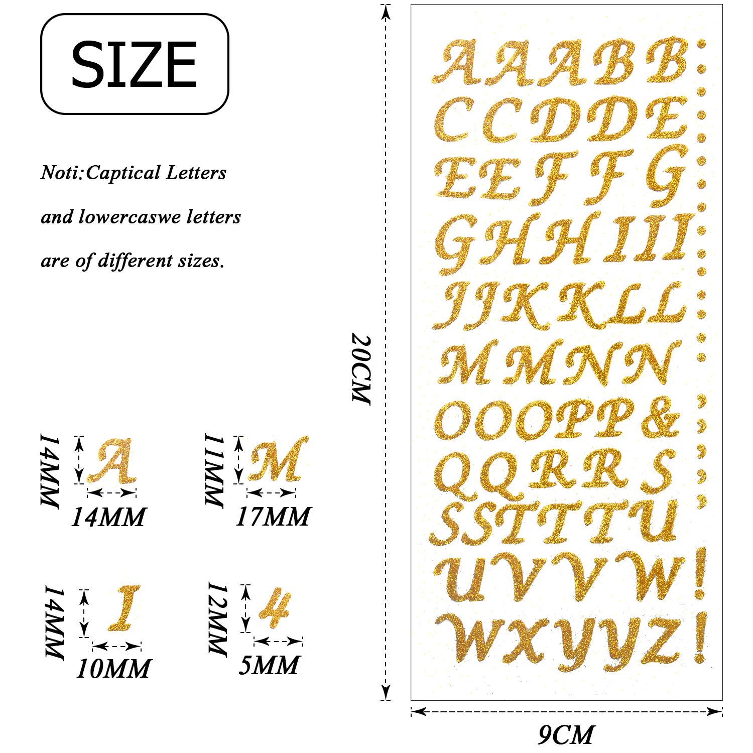 8 Sheets Glitter Alphabet & Number Stickers - Self Adhesive Letter Stickers for DIY Crafts, Scrapbooking, Card Making - Perfect for Journals, Planners, and School Projects