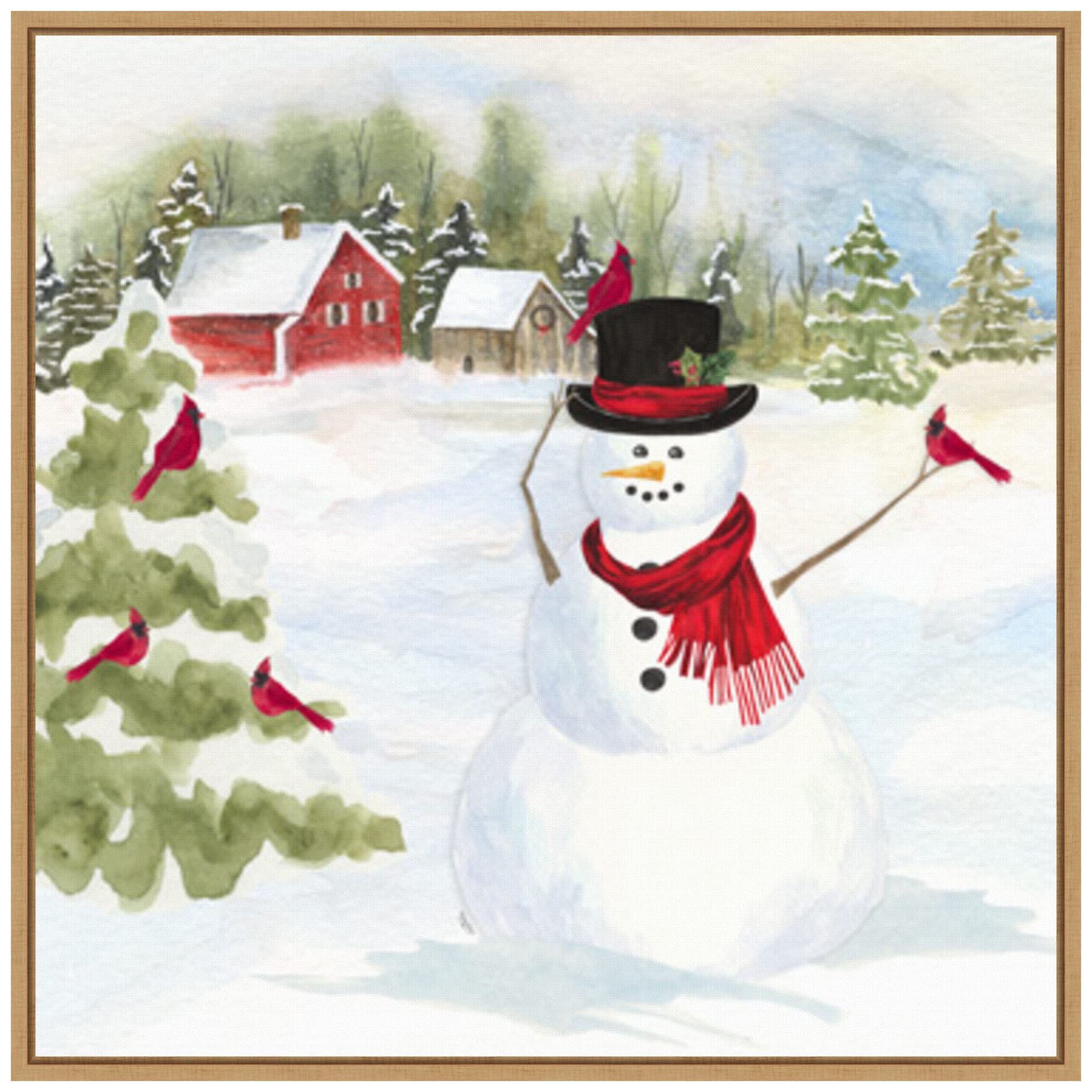 Amanti Art Framed Canvas Wall Art 22x22 - Snowman Christmas IV by Tara Reed, Holiday Decor, Modern Contemporary Framed Painting for Living Room & Bedroom - Perfect for Christmas Decorations & Winter Home Styling