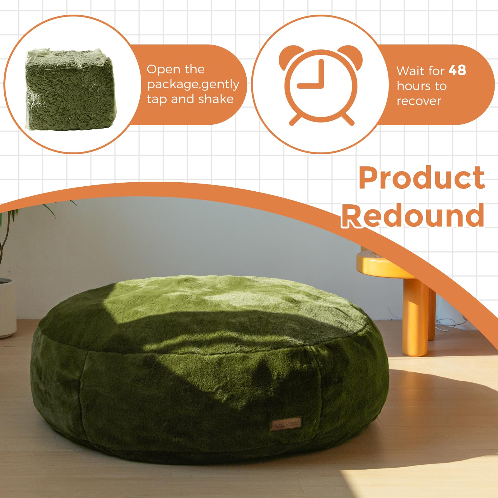 MAXYOYO 3-in-1 Kids Bean Bag Chair Bed - Convertible Faux Fur Round Floor Sofa for Children, Gaming & Reading - Soft Green - Perfect for Playroom, Bedroom & Dorm Decor
