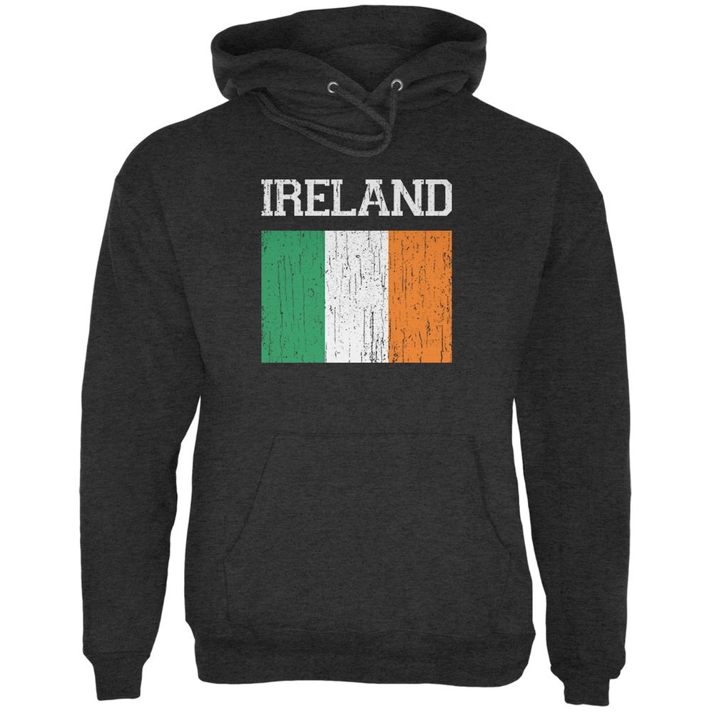 Distressed Ireland Flag Charcoal Heather Hoodie for Men & Women - Large Size | Cozy Pullover for St. Patrick's Day, Irish Pride & Casual Wear