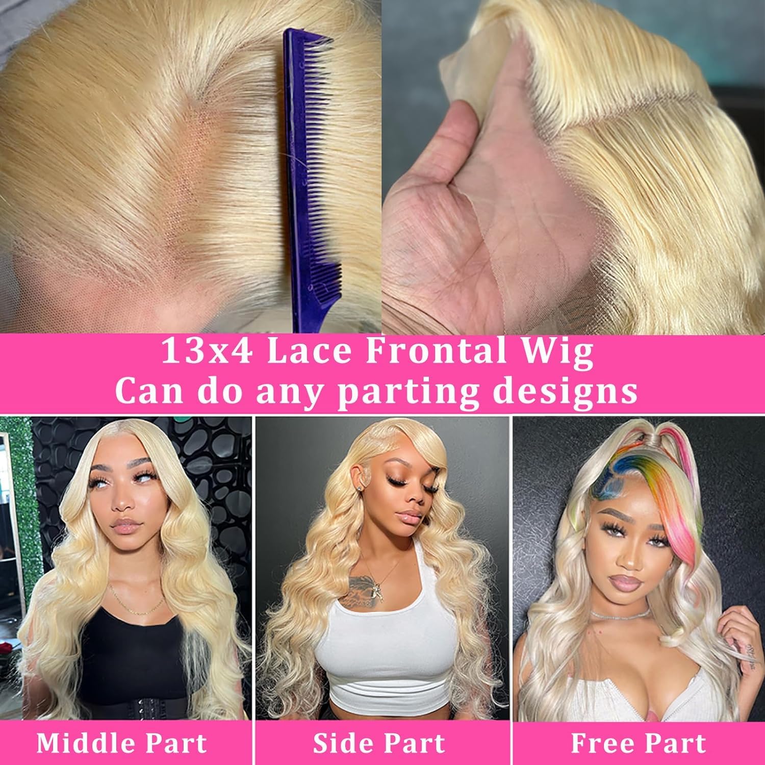 613 Lace Front Wig Human Hair 26 Inch Blonde Body Wave 180% Density Pre Plucked 13x4 HD Lace Frontal Wig - Perfect for Cosplay, Daily Wear, and Special Occasions