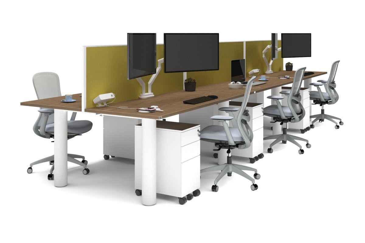Quadro Cylinder Leg 6-Person Office Workstation Desk [1800L x 700W] - Modern Collaborative Workspace Solution for Team Meetings & Office Productivity