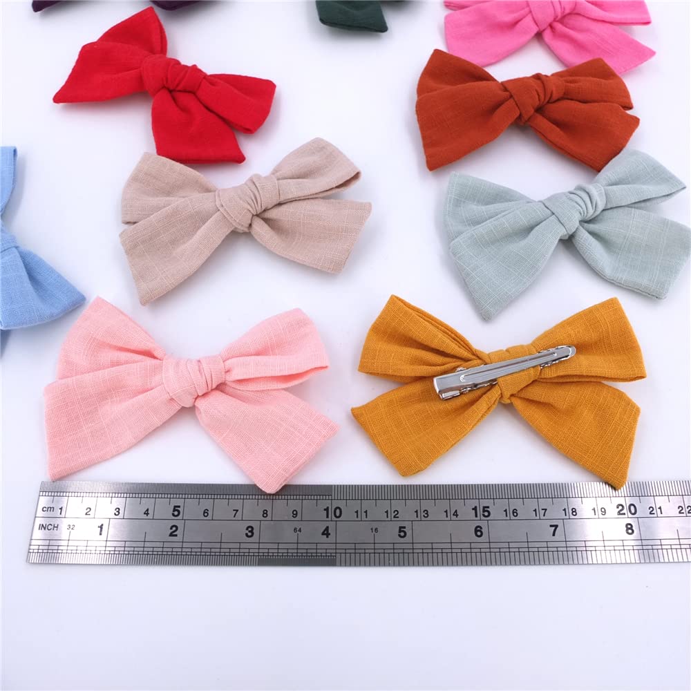 12 PCS Baby Girls Hair Bows - Linen Alligator Clips for Infants & Toddlers - 4'' Knot Bow Hair Accessories for Kids - Perfect for Parties, Photography & Daily Styling