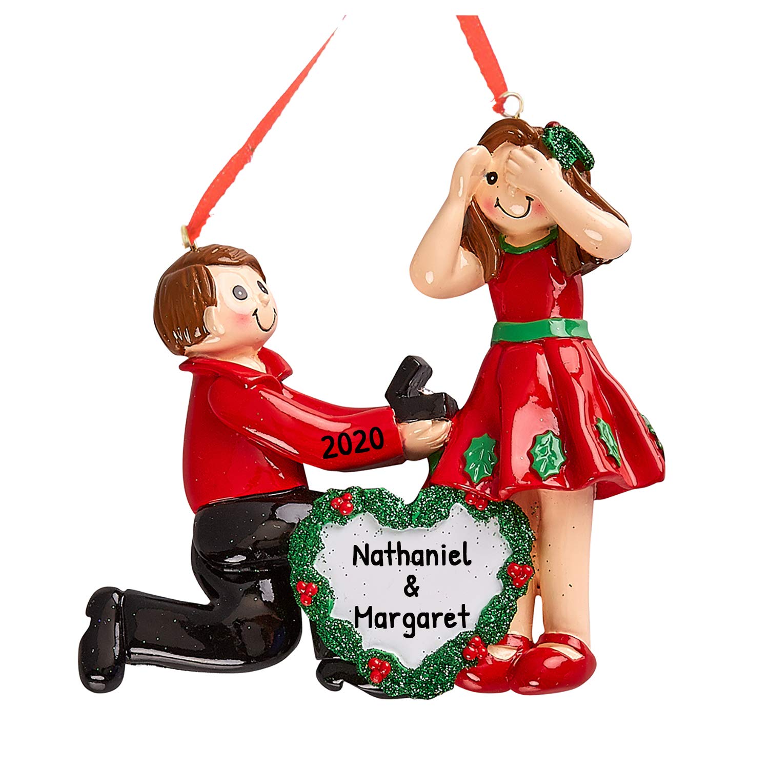 Personalized 2024 Engaged Couples Christmas Ornament - Custom Red Outfit Couple Engagement Gift for Newlyweds | Perfect for Holiday Decor, Wedding Anniversary & Christmas Tree Decoration