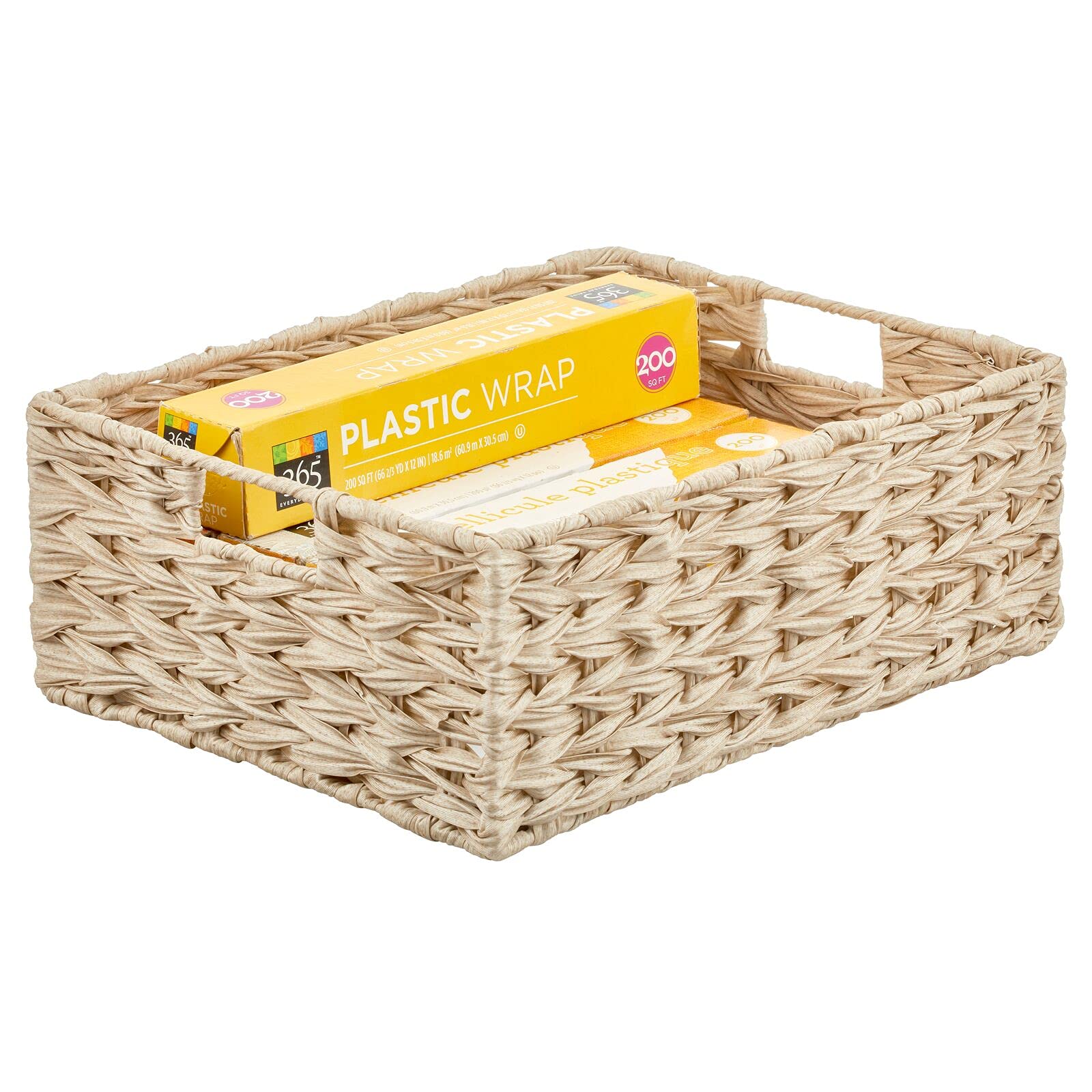 mDesign 6-Pack Storage Baskets Set - Woven Fabric Organizer Bins for Bathroom, Bedroom & Closet - Perfect for Clothes, Shoes & Accessories - Cream Beige Home Organization Solution (Great for Shelves, Underbed & Laundry Room Storage)