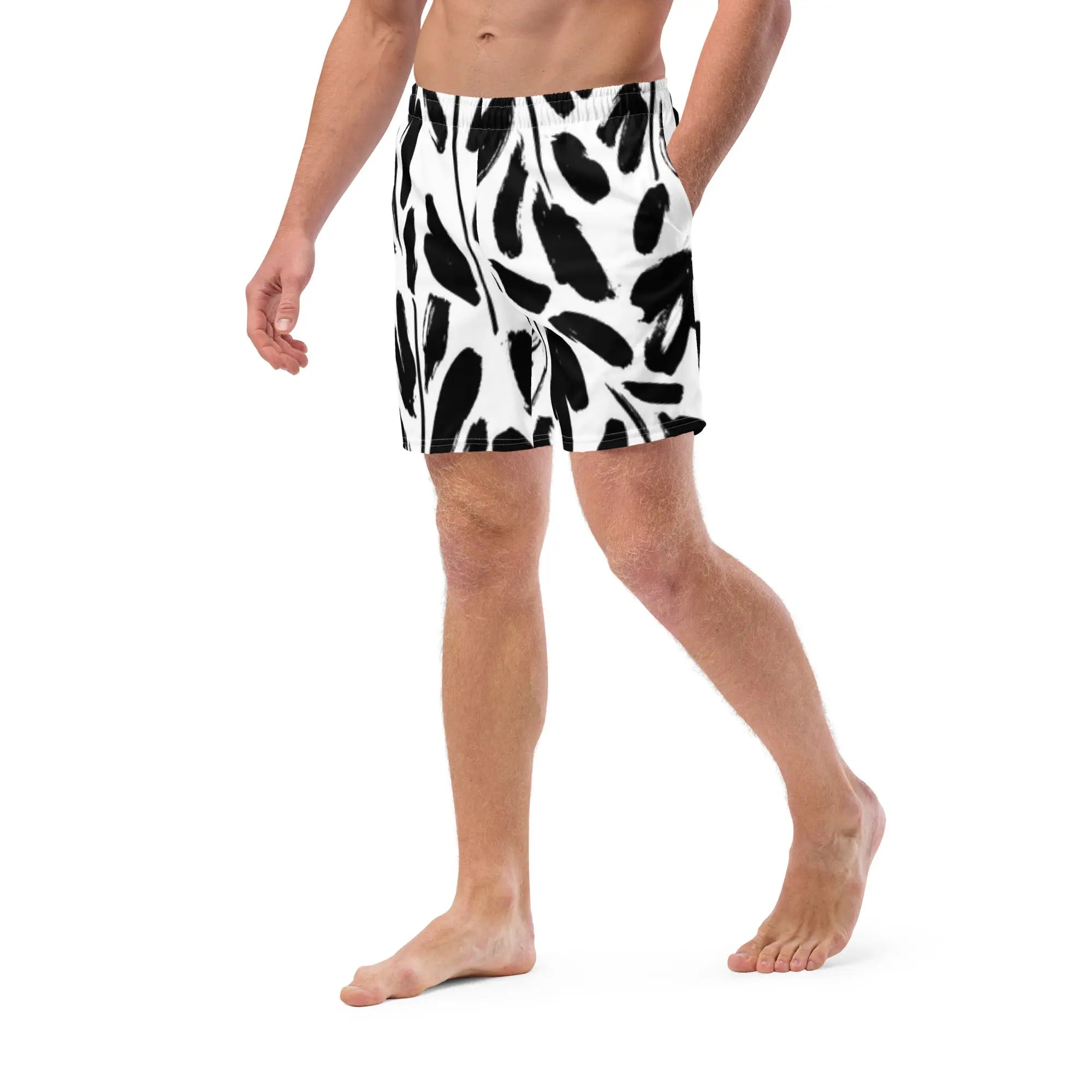 Men's Quick-Dry Swim Trunks - Black & White Swimming Shorts for Beach, Pool & Water Sports