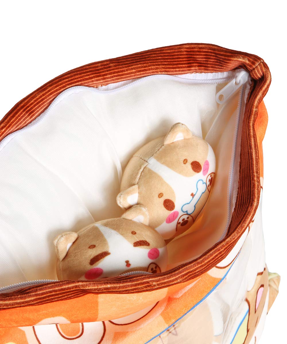 Corgi Snacks Soft Pillow with 8 Corgi Small Head Plushies - Perfect for Dog Lovers, Home Decor, and Cute Gift Ideas