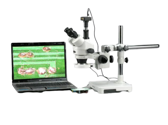 Amscope SM-3TZ-54S Trinocular Stereo Microscope with 3.5X-90X Magnification, LED Boom Stand & 10MP Camera - Ideal for Electronics Repair, Jewelry Inspection, and Scientific Research