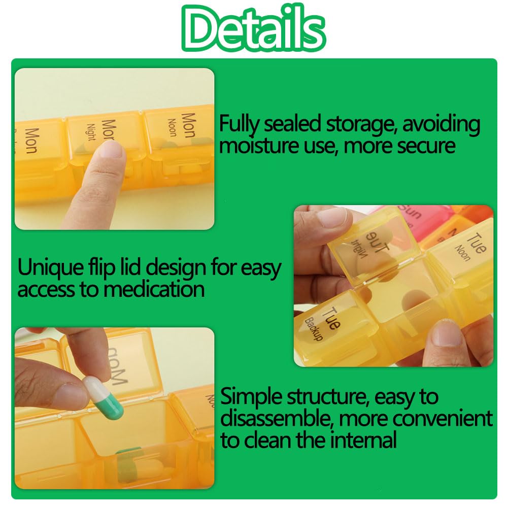 Large Weekly Pill Organizer - 4 Times AM/PM, 7 Day Travel Pill Box with Vitamin Compartments | Monthly Medicine Dispenser for Travel, Home & Daily Medication Management