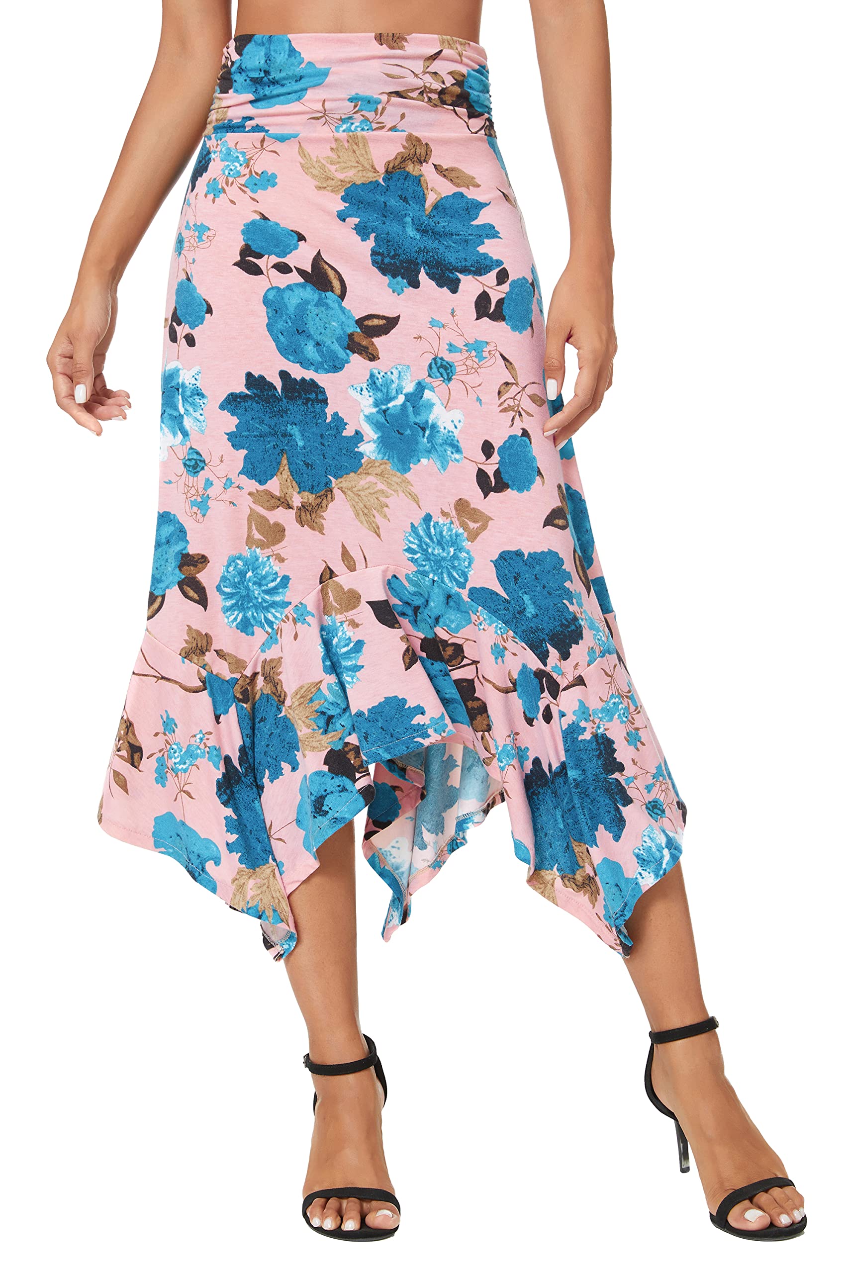 Urban CoCo Women's Flowy Stretchy Skirt - Handkerchief Hem Midi Skirt for Casual Wear, Beach, and Summer Outfits | Comfortable & Stylish Elastic Waist Skirt