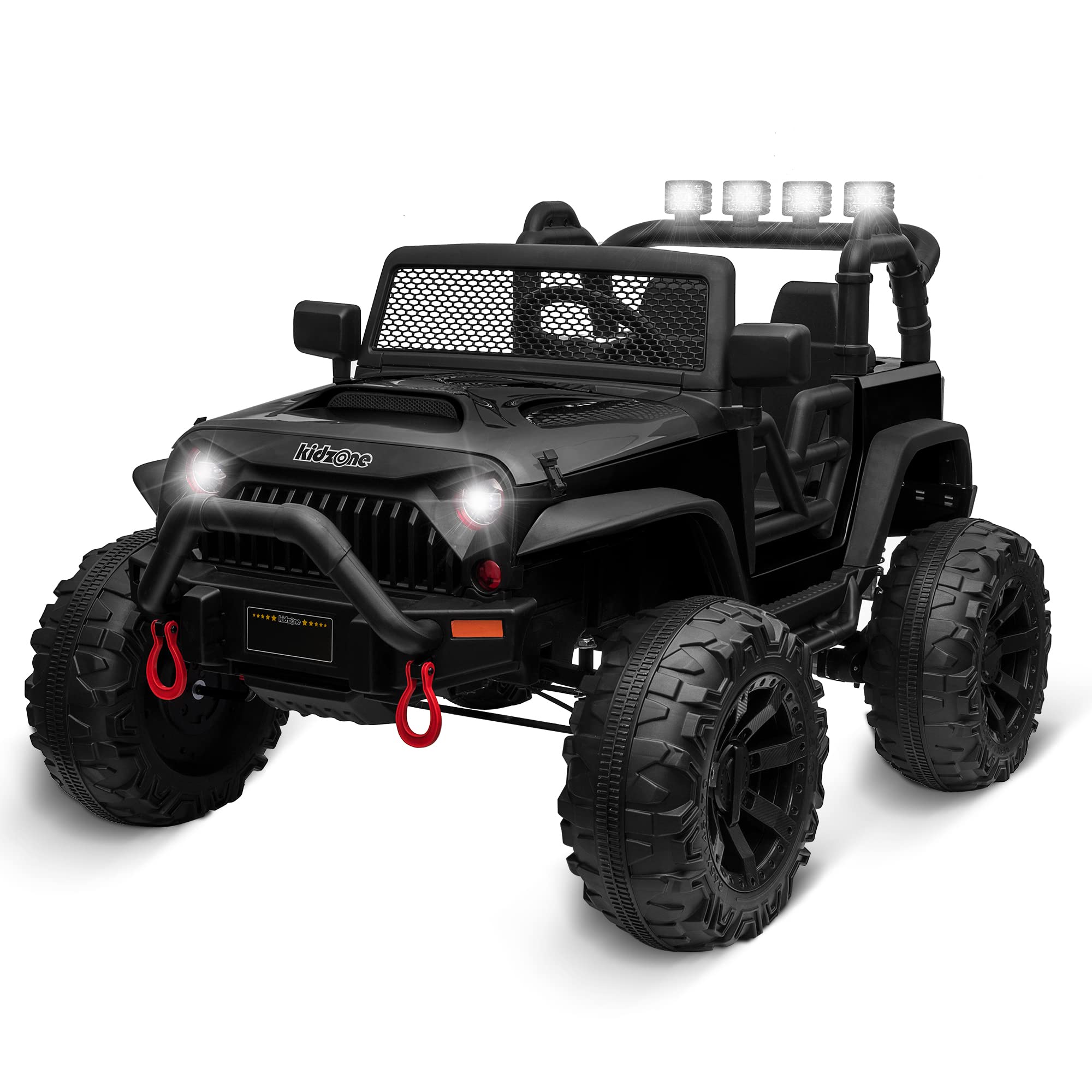 Kidzone 12V 9AH Battery Powered Kids Ride On Truck - Remote Control Electric Car Toy with LED Lights, Bluetooth Music, 2 Speeds & DIY License Plate | Perfect for Outdoor Play, Birthday Gifts & Toddler Pretend Driving Fun