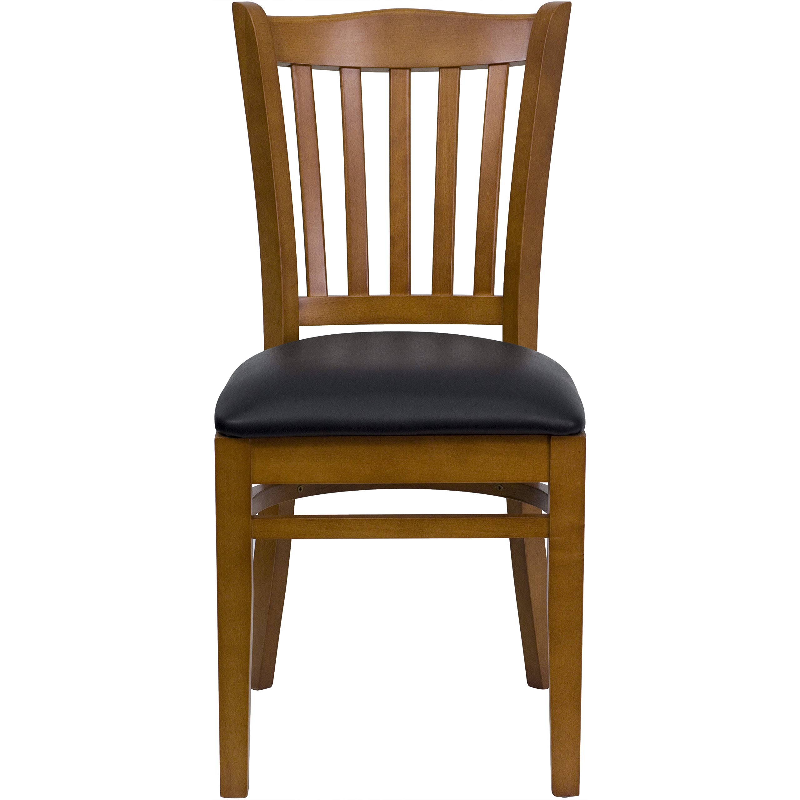 Flash Furniture HERCULES Series Cherry Wood Restaurant Chair with Vertical Slat Back & Black Vinyl Seat - Durable Dining Chairs for Restaurants, Cafes, and Home Kitchens