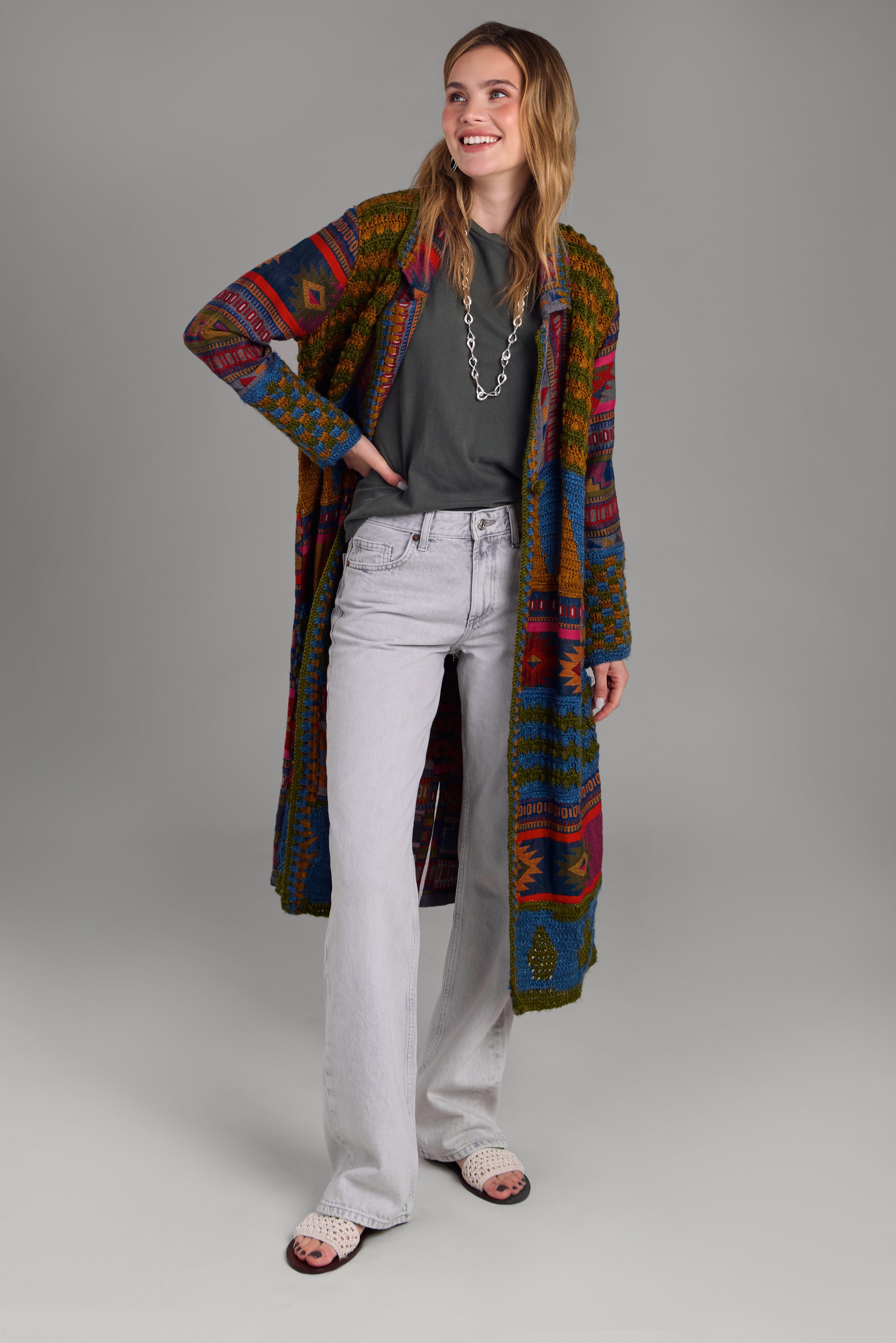 Handmade Crochet Woven Aztec Kimono Cardigan - Boho Chic Lace Cover Up for Women - Perfect for Beach, Festival & Summer Outfits