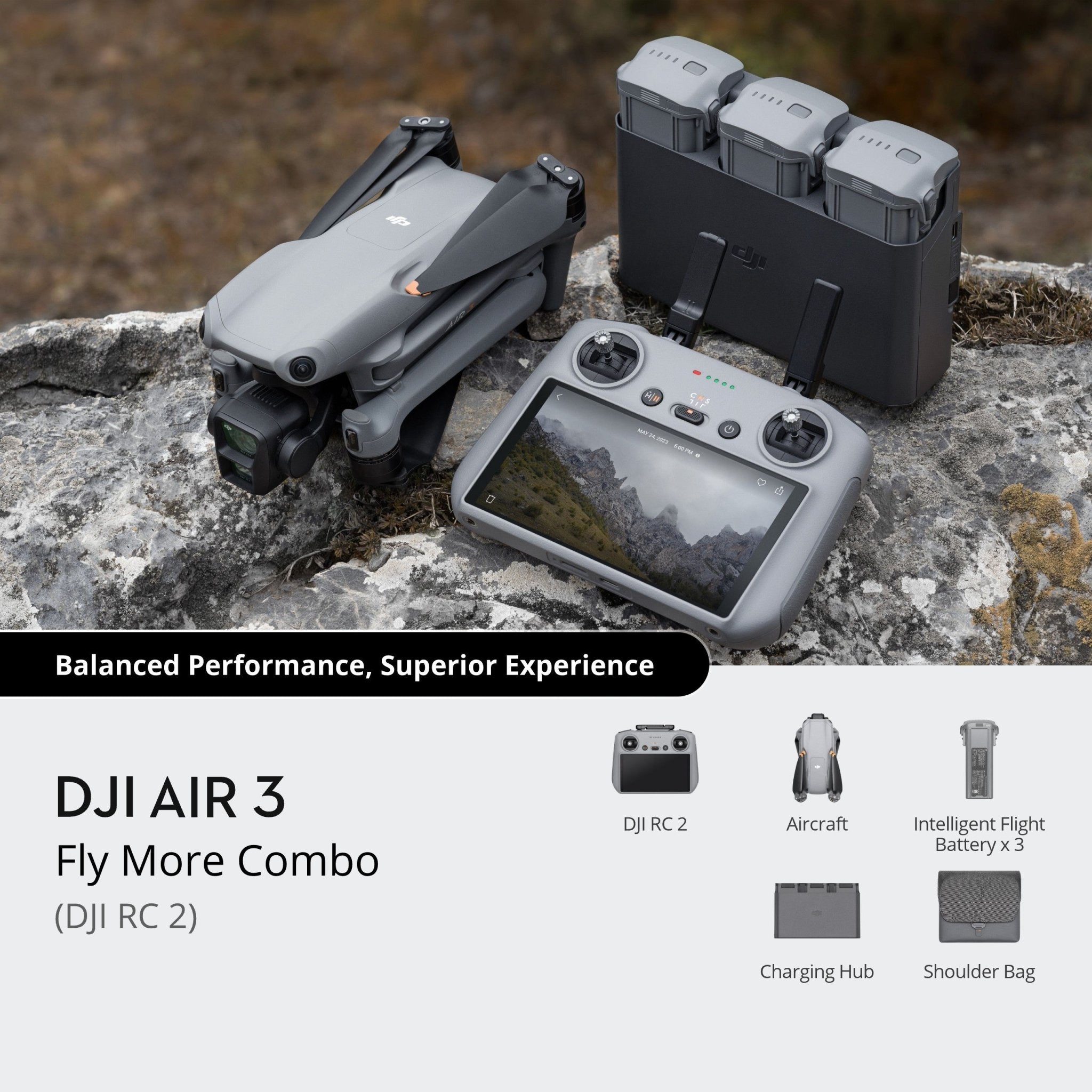 DJI Air 3S Drone with Fly More Combo & DJI RC 2 Remote Controller - 4K Dual Camera, 46 Mins Flight Time, Omnidirectional Obstacle Sensing - Perfect for Aerial Photography, Travel Vlogging & Outdoor Adventures