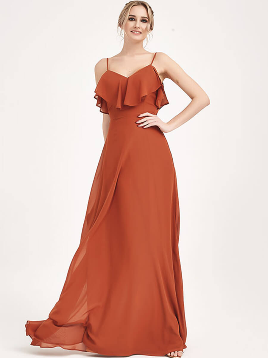 Convertible Bridesmaid Dress - 3-Way Styling Burnt Orange Chiffon Gown for Weddings, Parties & Formal Events