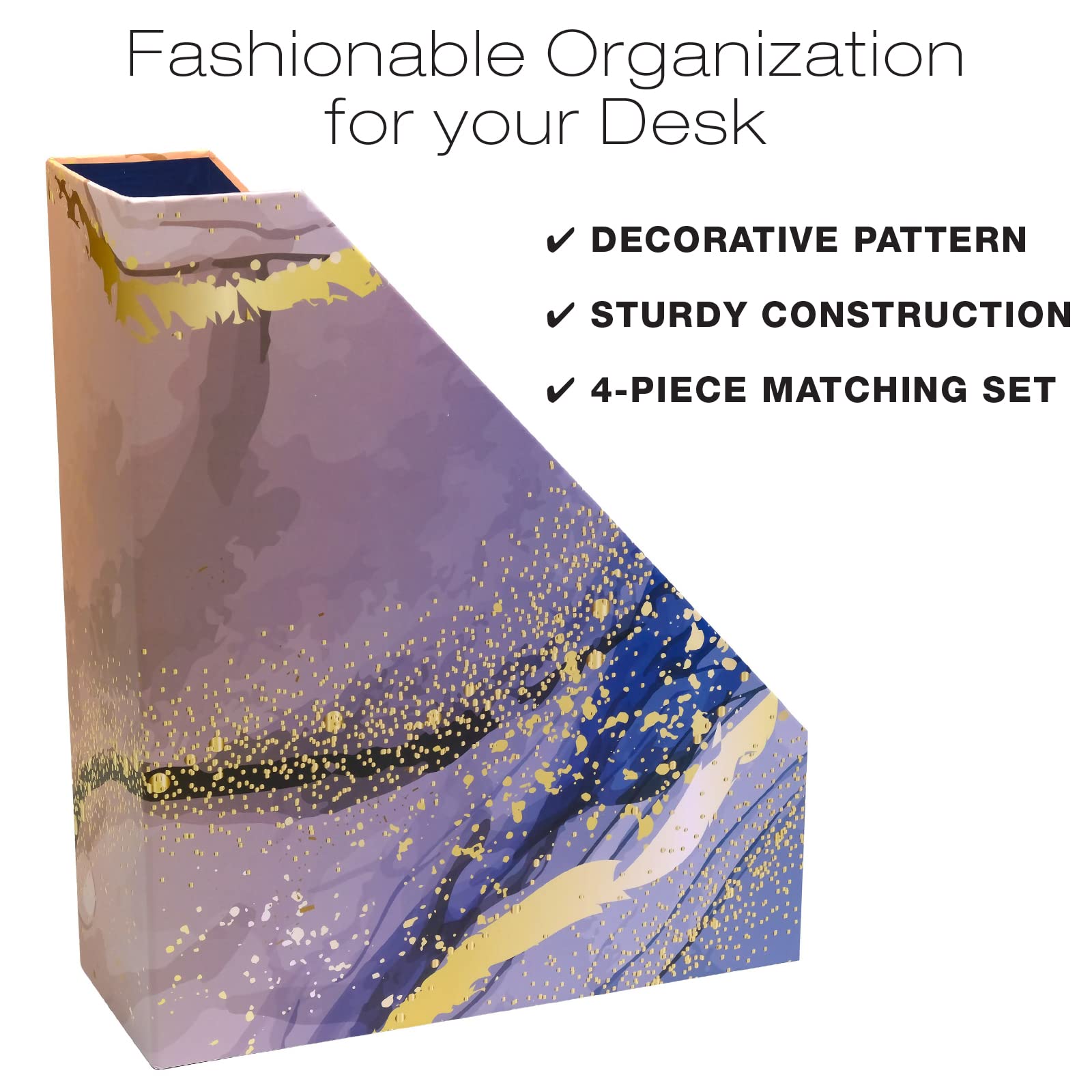 Floral Marble Desk Organizer Set for Office & Home Decor