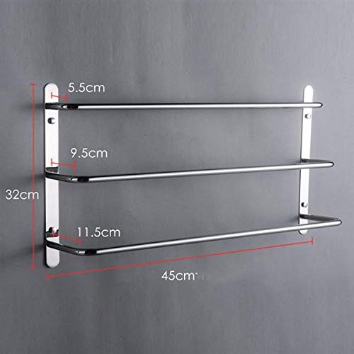 Premium 304 Stainless Steel 3-Tier Wall Mounted Towel Rack - 17.72 Inch Hand-Polished Bathroom Organizer (KJWY003YIN-45CM) - Perfect for Spa, Hotel & Modern Home Bathroom Decor