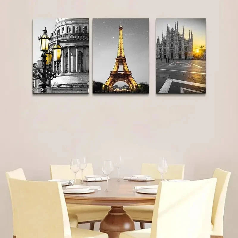 3-Piece Black and White Architectural Landscape Metal Wall Art - Ready to Hang Modern Home Decor for Living Room, Bedroom & Office