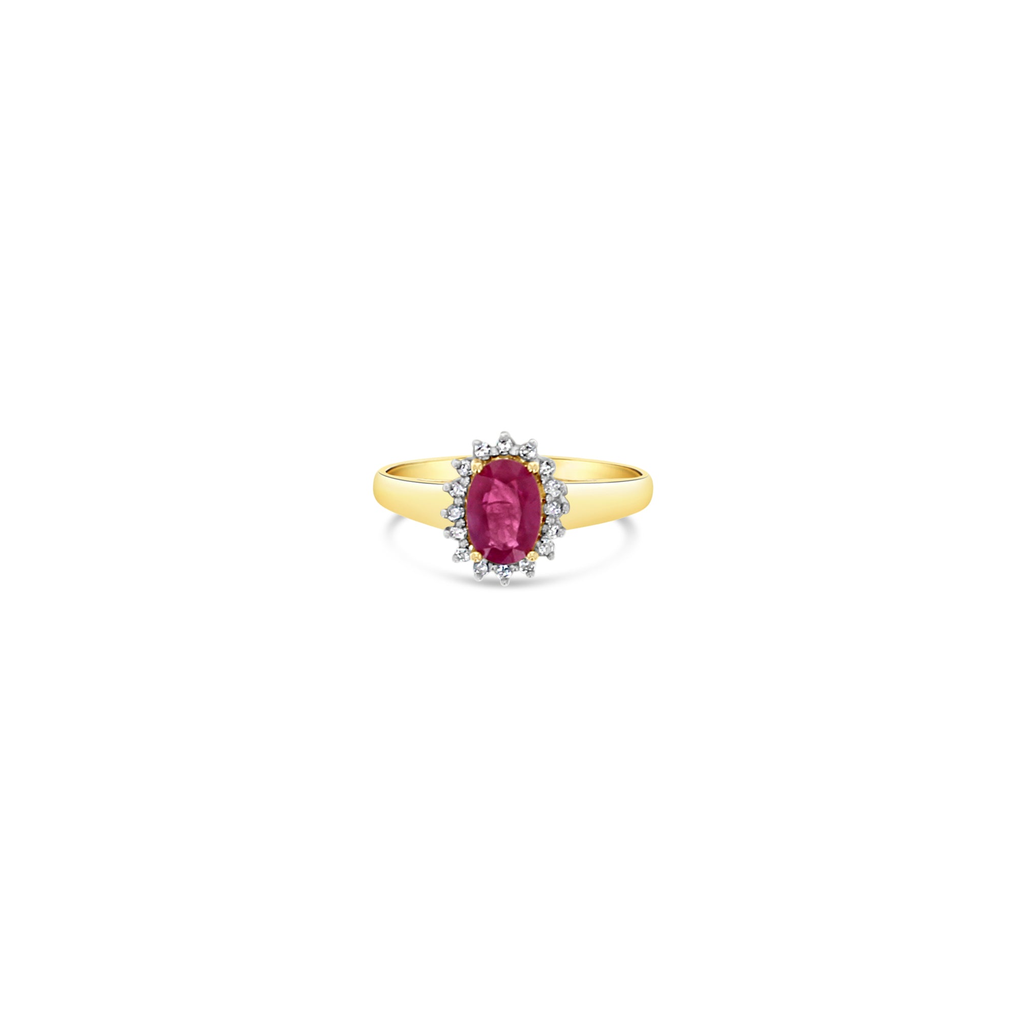 1.12cttw Multi-Stone Diamond & Ruby Halo Ring in 14K Yellow Gold – Elegant Engagement, Wedding, Anniversary Gift for Her
