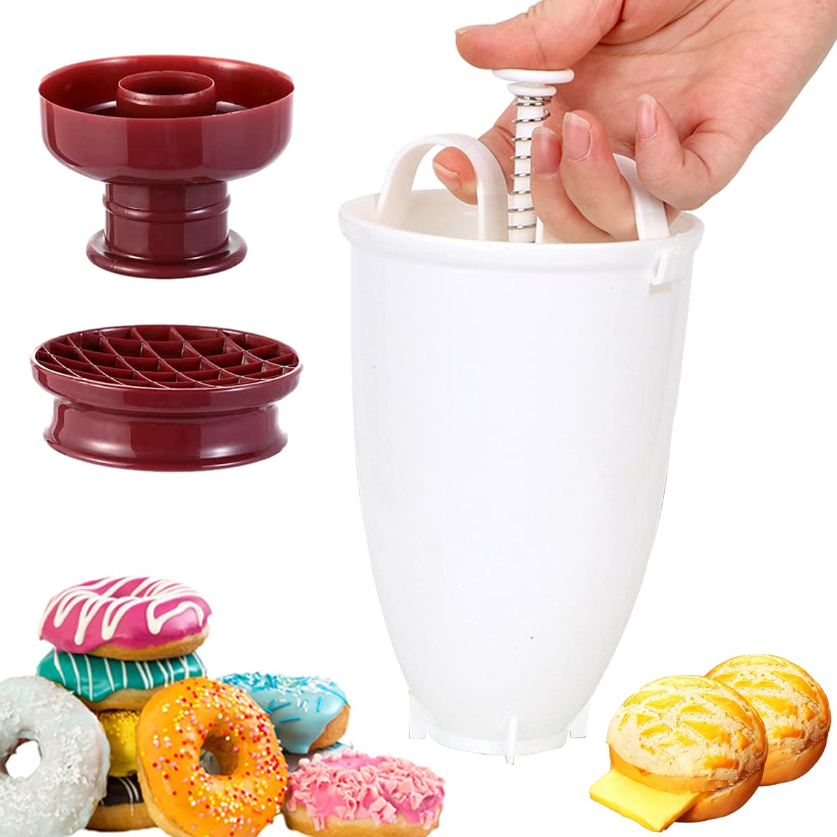 3-Piece DIY Donut Mold Set - Waffle Cake & Donut Maker Machine with Plastic Donut Mold - Perfect for Making Homemade Donuts, Cakes, Cookies & Bagels - Ideal for Birthday Parties, Baking Classes & Family Fun
