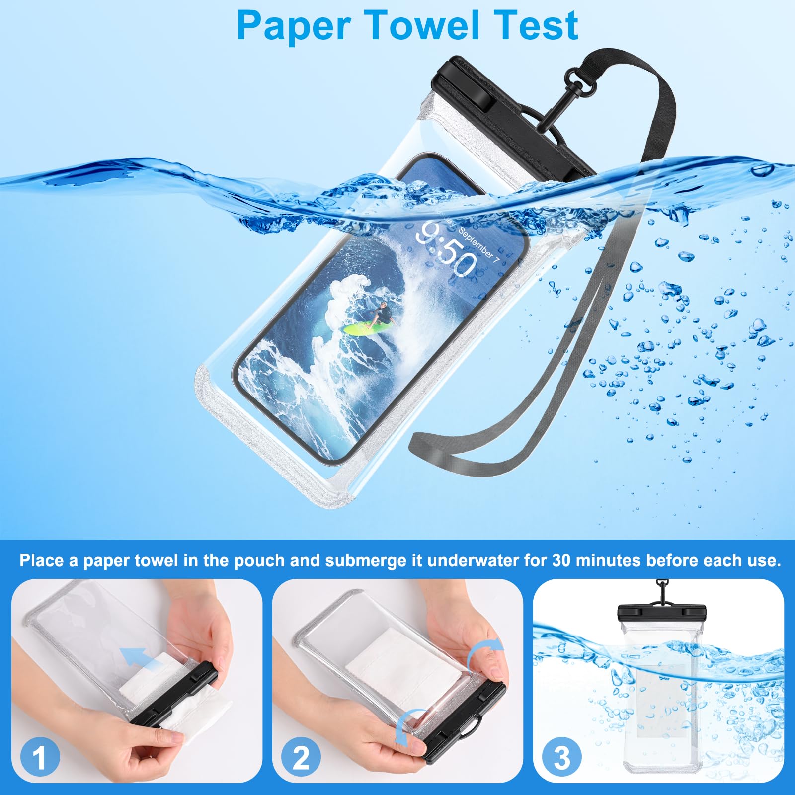 Waterproof Phone Pouch IPX8 - Universal 3D Seamless Design for iPhone 15 Pro Max/14 Pro/13 & Galaxy S24/S23 Ultra (Fits up to 6.9
