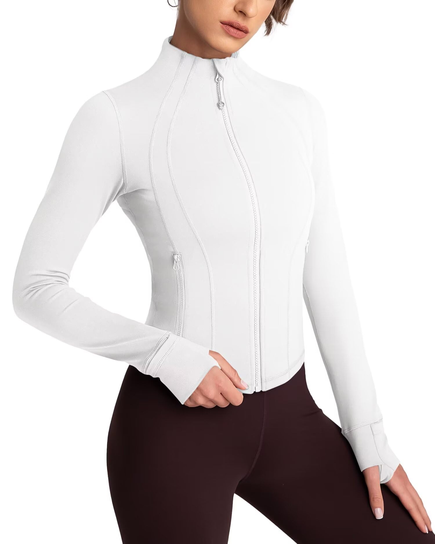 QUEENIEKE Women's Lightweight Cropped Zip-Up Workout Jacket - Slim Fit Running & Gym Tops for Yoga, Jogging & Outdoor Sports
