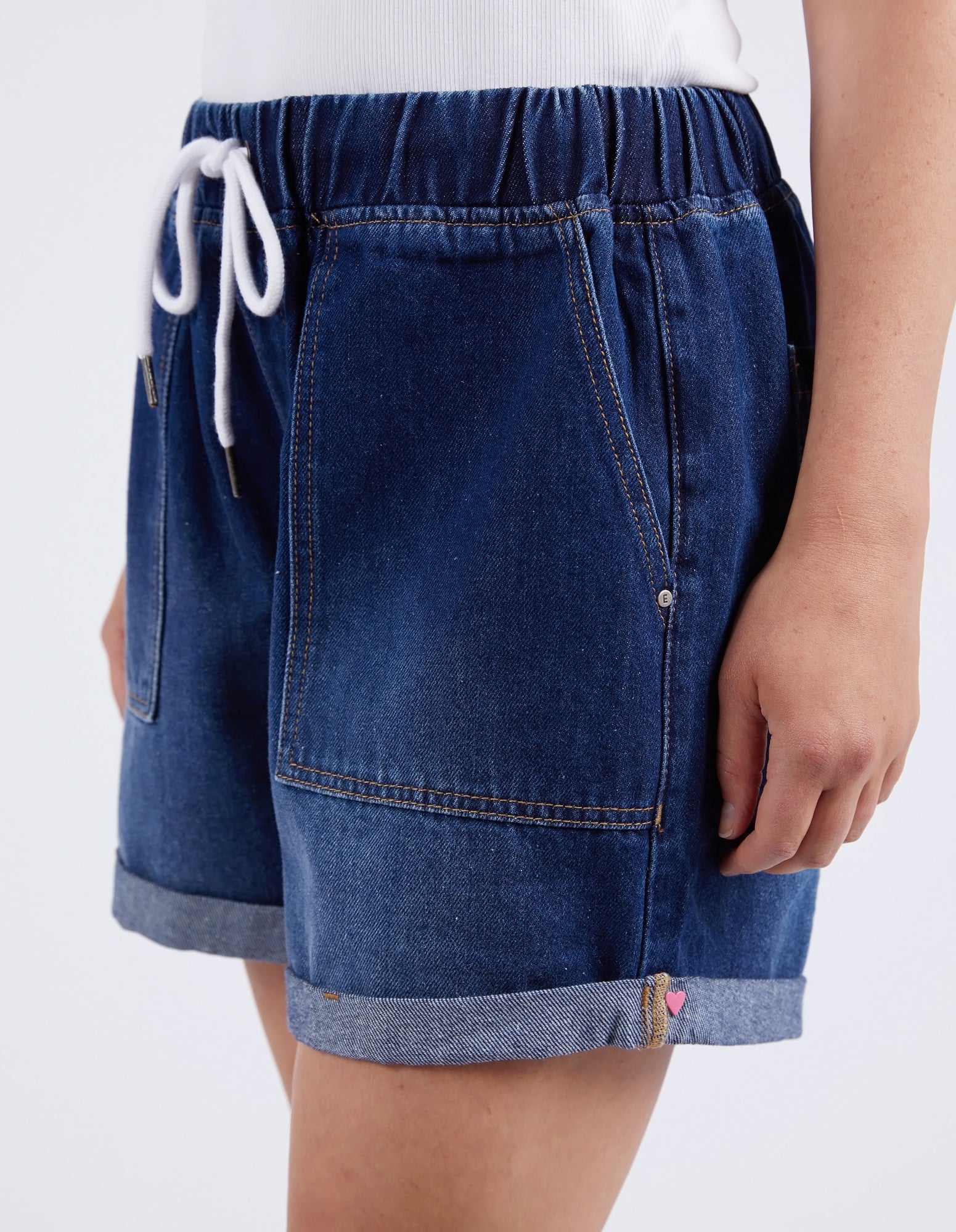 Elm Emma Relaxed Fit Denim Shorts for Women - Dark Blue Wash | Comfortable Casual Wear for Summer, Beach, and Everyday Outfits