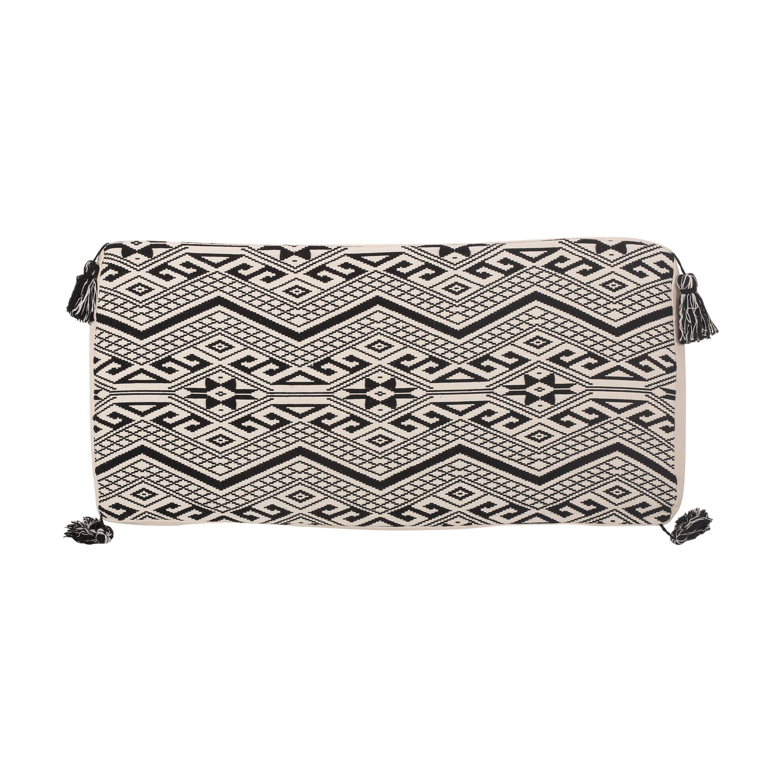 Christopher Knight Home Alva Boho Rectangular Bean Bag Ottoman - Natural & Black - Stylish Floor Seating for Living Room, Bedroom or Dorm Decor