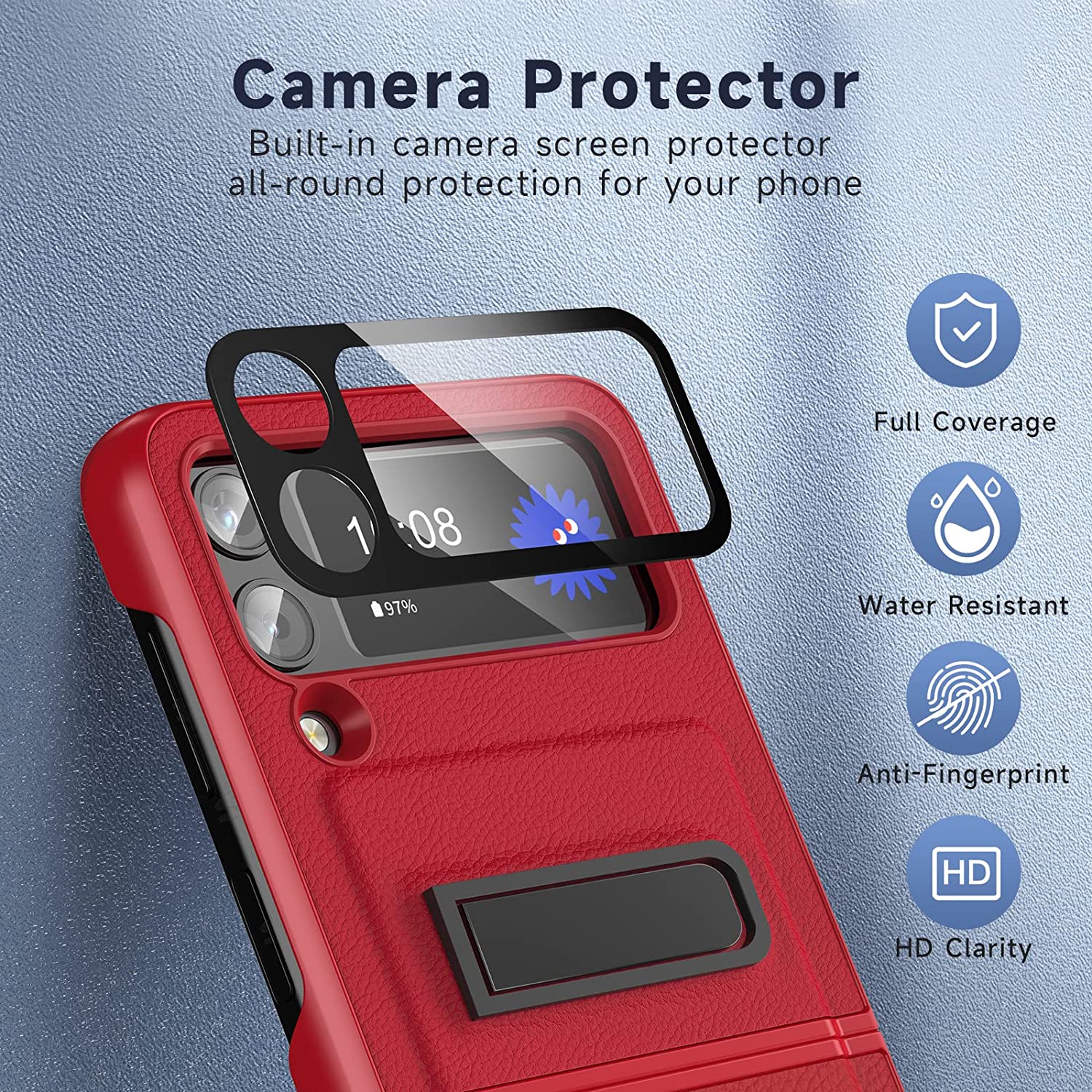 Samsung Galaxy Z Flip 4 Case with Camera Lens Protector & Screen Cover - Shockproof Protective Phone Case in Red | Perfect for Everyday Use, Travel & Outdoor Activities