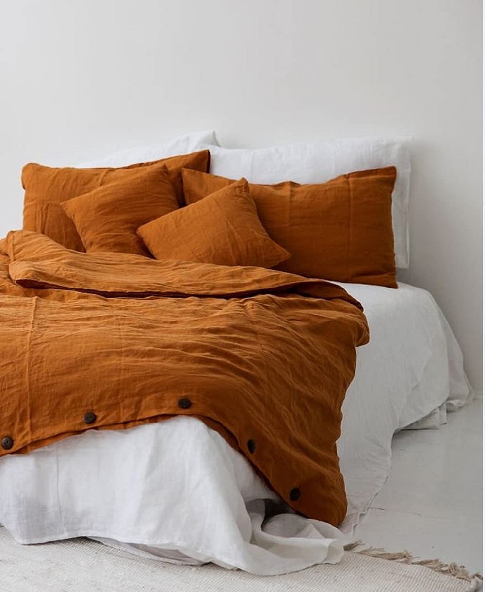 Organic Stonewashed Cotton Duvet Cover Set - Softened Cinnamon Rust Bedding with Pillowcases (Queen Size) | Perfect for Cozy Bedrooms & Guest Room Decor
