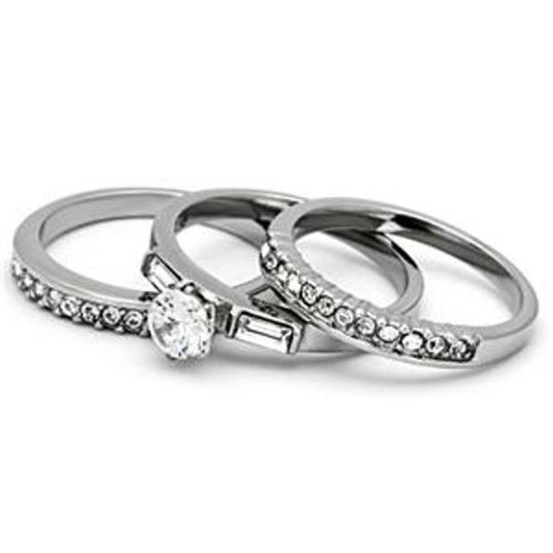 5x5mm Round CZ Center Tarnish-Free Stainless Steel Wedding & Engagement Ring Set for Women - Elegant Bridal Jewelry for Proposals, Anniversaries & Special Occasions