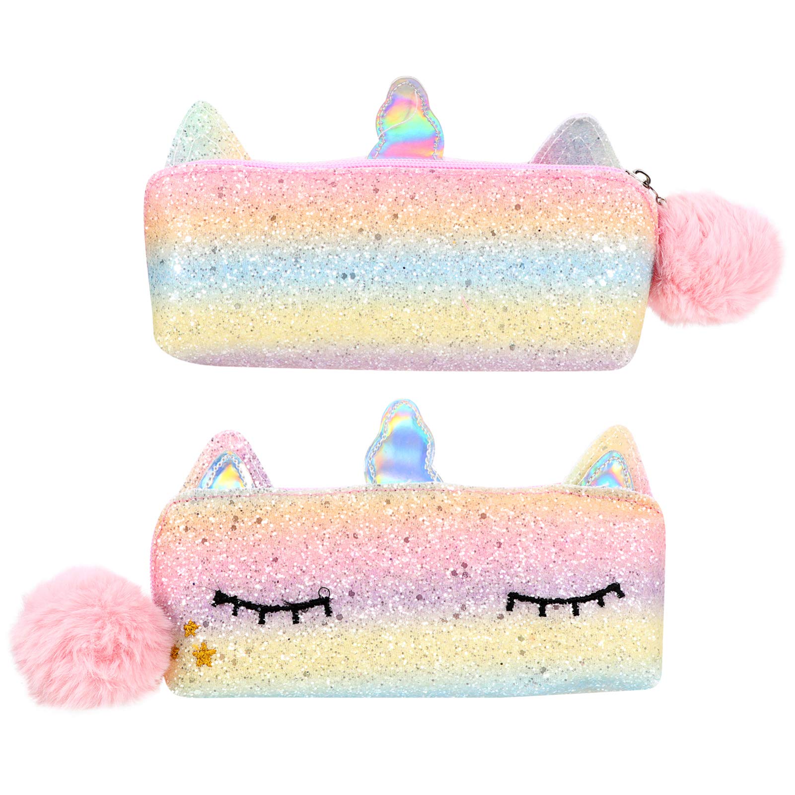 VALICLUD Glitter Unicorn Pencil Case for Kids - Cute Zippered Pouch for School Supplies, Makeup & Stationery - Perfect for Girls' Backpack, Travel & Daily Use (1PC)