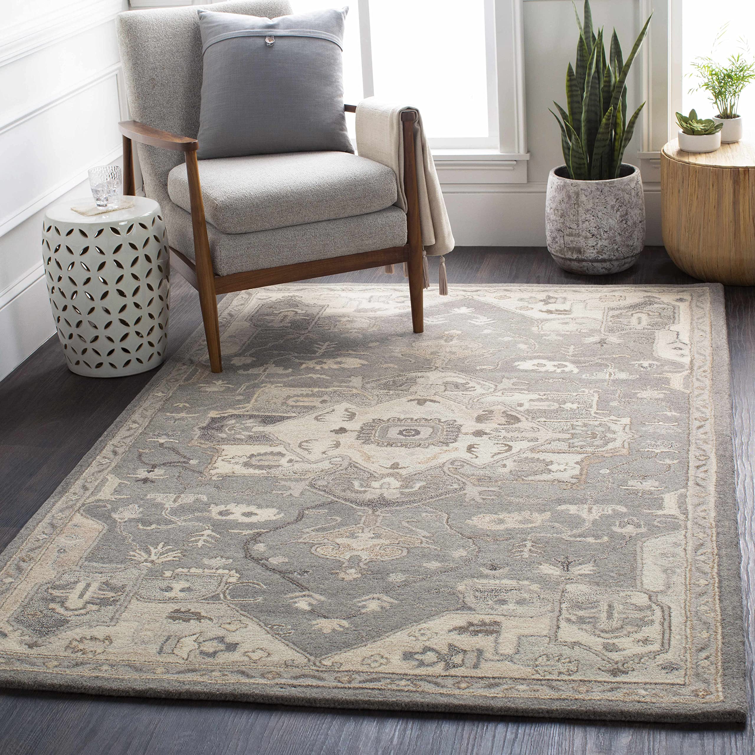 Hauteloom Hamshire Wool Area Rug 2' x 3' - Traditional Gray, Black & Brown Handmade Rug for Living Room, Bedroom & Office - Soft & Durable Home Decor for Cozy Spaces