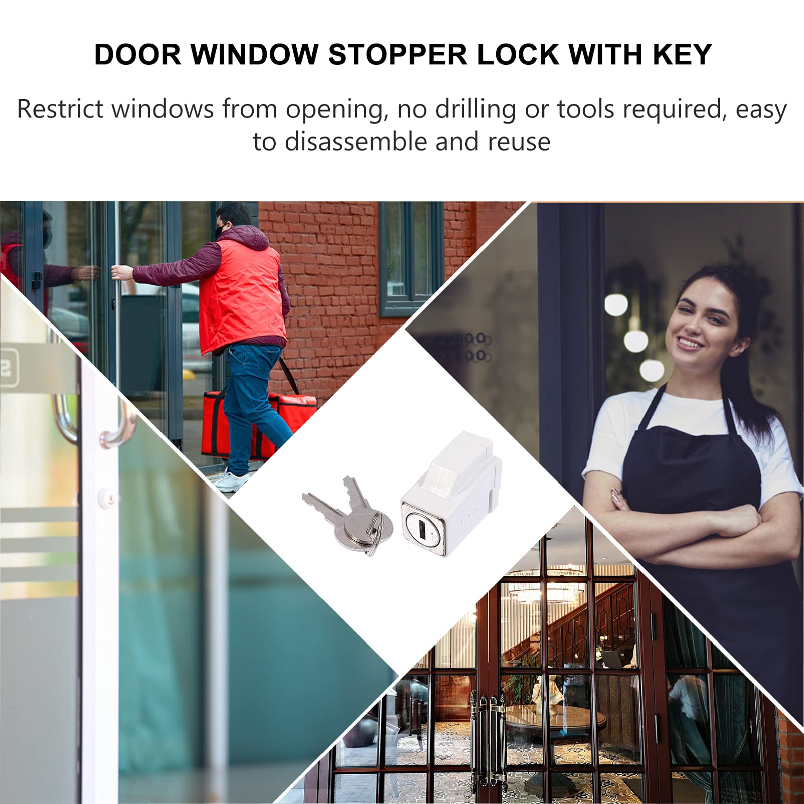 DOITOOL Child Safety Window Guard - Sliding Sash Stopper & Cabinet Lock for Kids, White Zinc Alloy Frame - Prevent Accidental Window Opening for Home & Nursery Safety