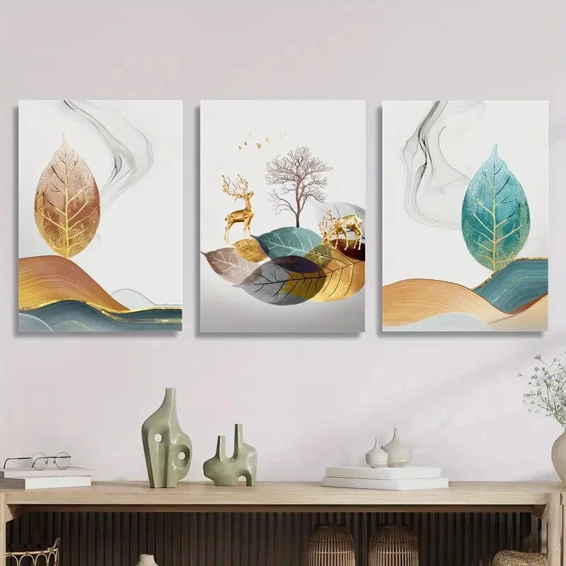 3-Piece Chinese Style Feng Shui Metal Wall Art Prints - Ready to Hang Home Decor for Living Room, Bedroom & Office