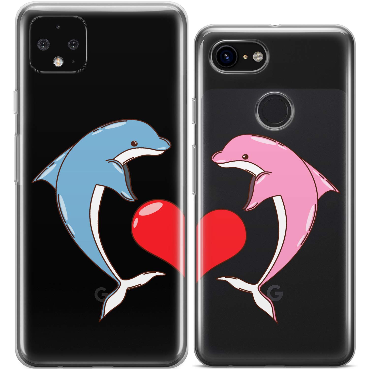 Cute Dolphin Couple BFF Phone Case Compatible with iPhone 15 Pro Max/14 Plus/13/12 Mini/11/SE/XS/XR/8/7 - Protective Kawaii Cartoon Cover for Best Friends Anniversary Gift - Perfect for Daily Use, Travel & Matching with Your Bestie