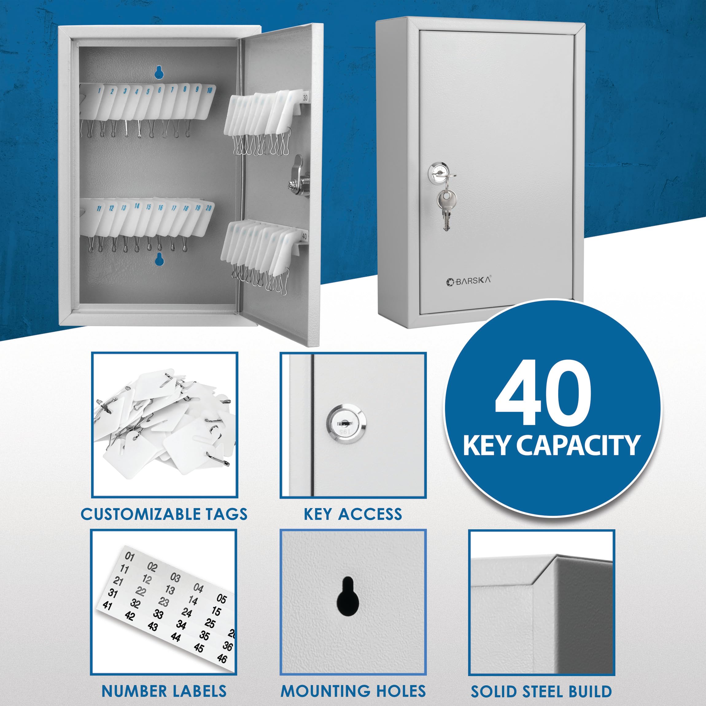 BARSKA Steel 40-Key Wall Safe - Secure Key Storage for Home & Office