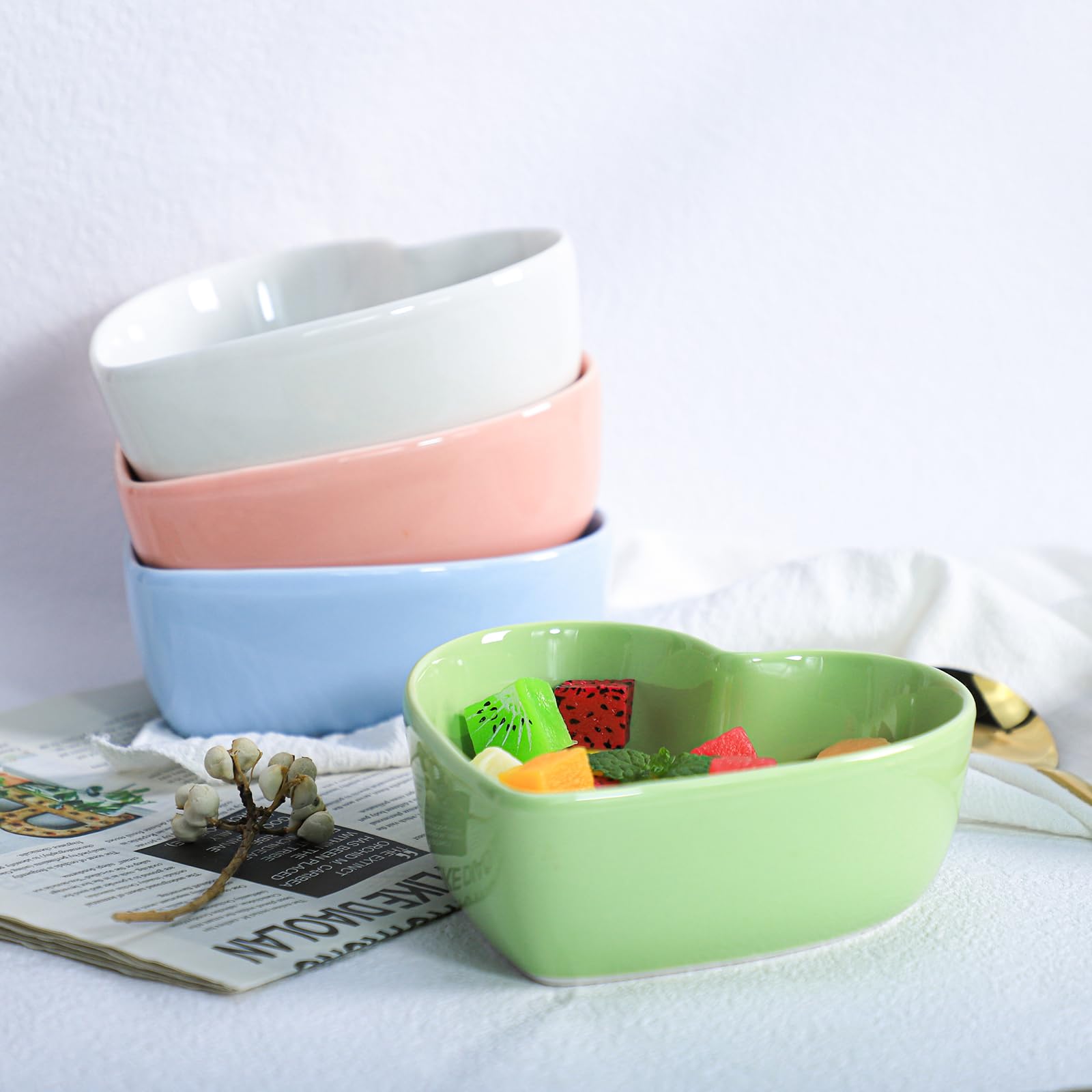2pcs Heart-Shaped Ceramic Bowls for Salad, Soup, Snacks & Dessert - White Kitchenware for Home Dining & Party Serving | Perfect for Valentine's Day, Anniversaries & Romantic Dinners