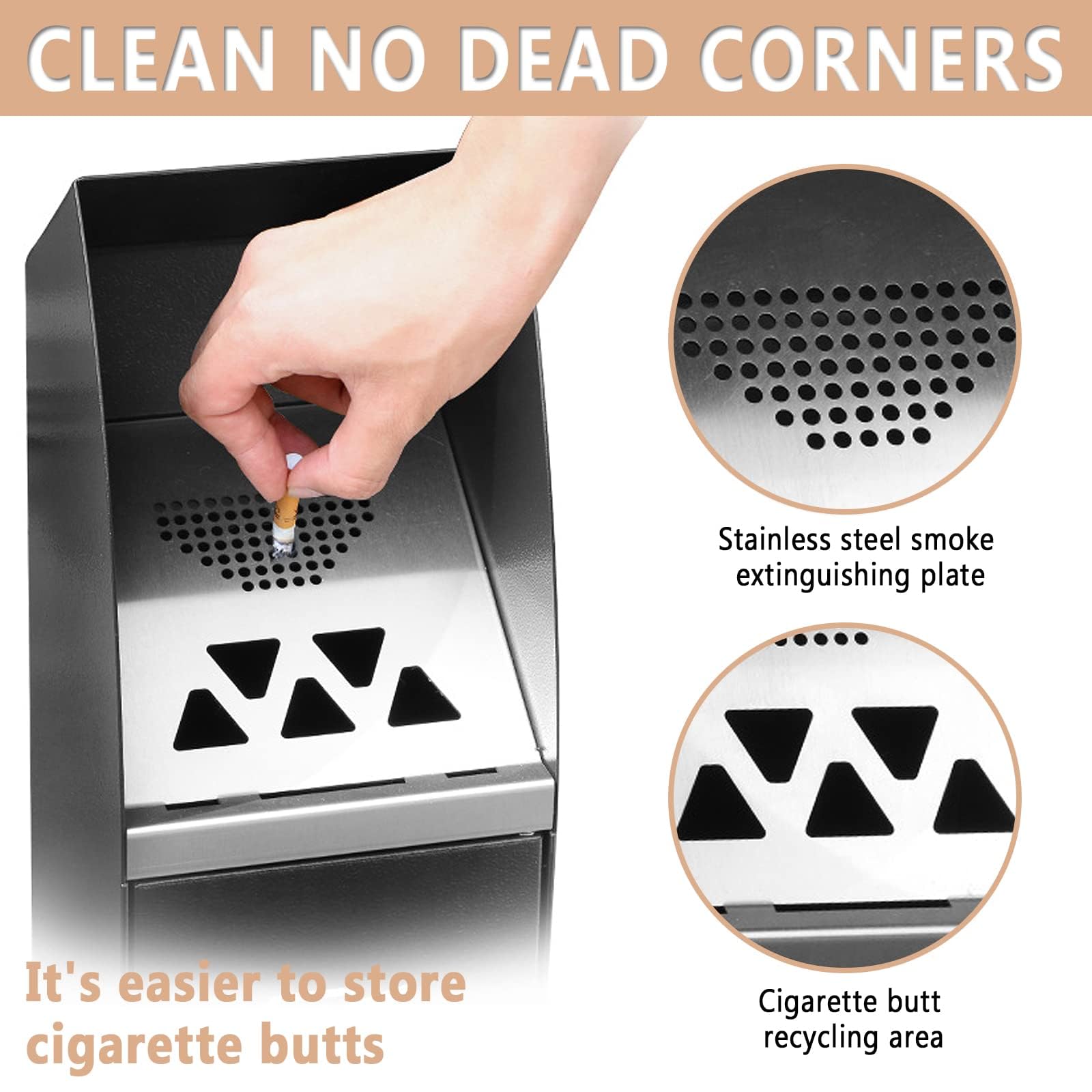 Premium Outdoor Standing Ashtray - Heavy Duty Commercial Grade Cigarette Receptacle for Patios, Restaurants, Bars & Convenience Stores - Weatherproof Smoking Station for Outdoor Use