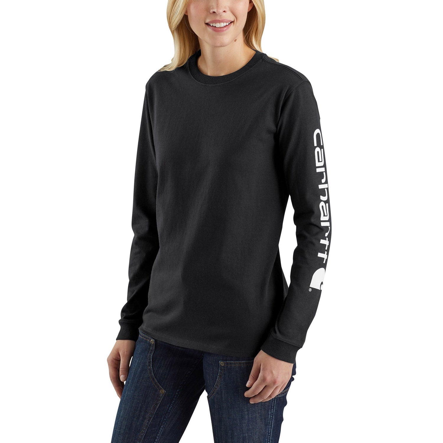 Carhartt Women's Heavyweight Long Sleeve Logo T-Shirt - Black | Durable Workwear for Construction, Farming & Outdoor Activities