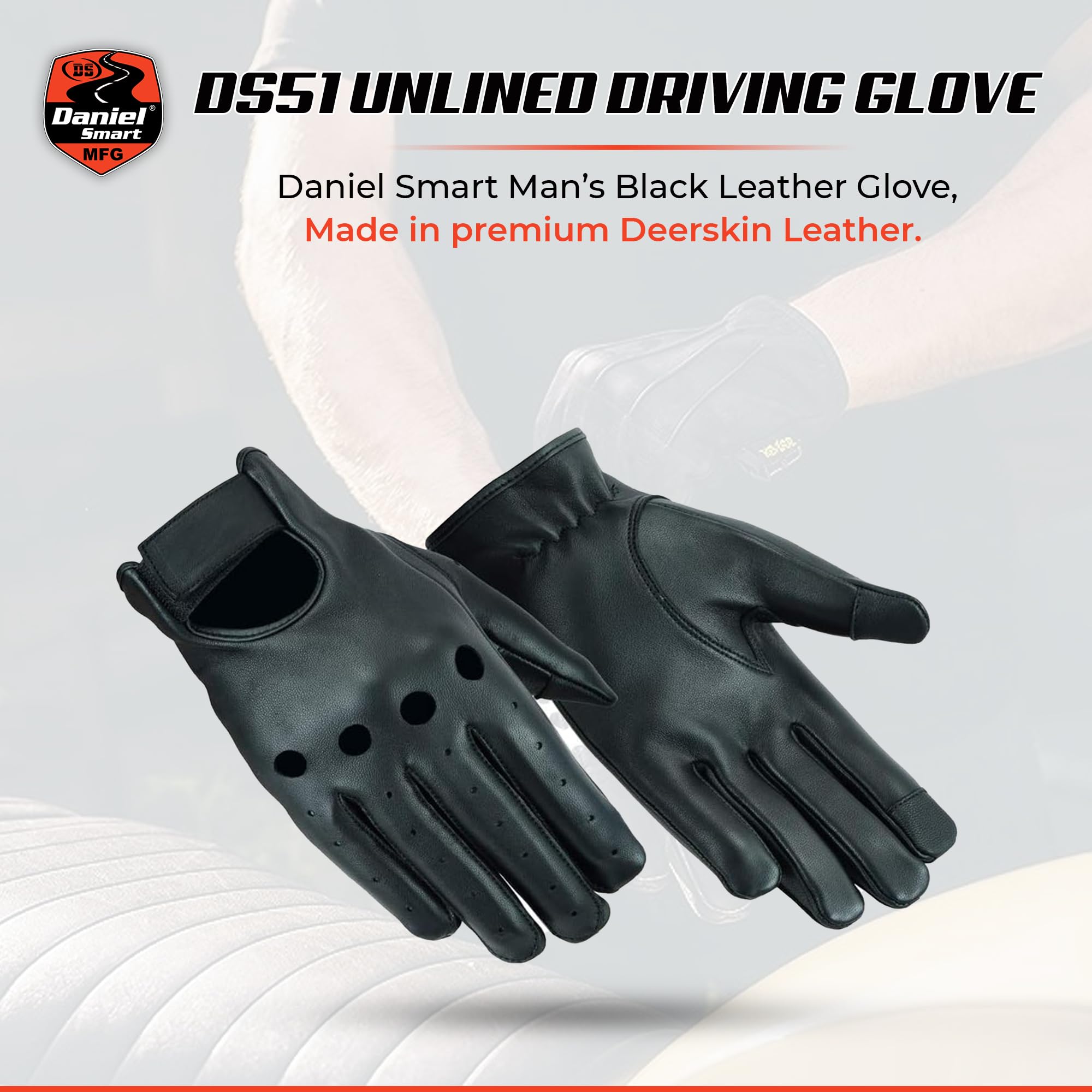 Daniel Smart Deerskin Leather Gloves - Unlined Motorcycle Gloves with Knuckle Protection & Touchscreen Fingertips | Riding, Driving, Winter Outdoor Activities