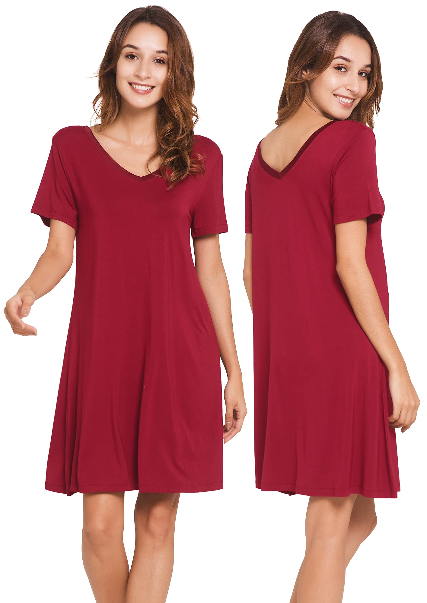 WiWi Soft Women's Nightgowns - Bamboo Viscose Sleep Shirts & Plus Size Pajamas (S-4X) | Breathable Short Sleeve Sleepwear for Comfortable Nights & Lounging