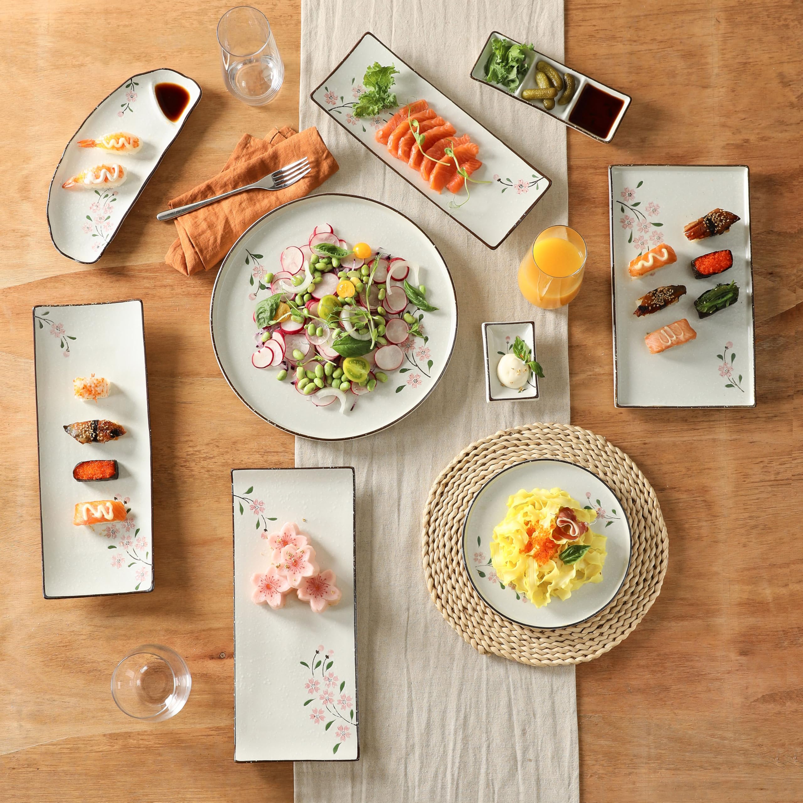4 Inch Ceramic Sauce Dish - Japanese Rectangular Sushi Dipping Bowl, Seasoning & Appetizer Plates for Home Kitchen (4-Pack, Pink Sakura) | Perfect for Soy Sauce, Wasabi, Snacks & Party Serving