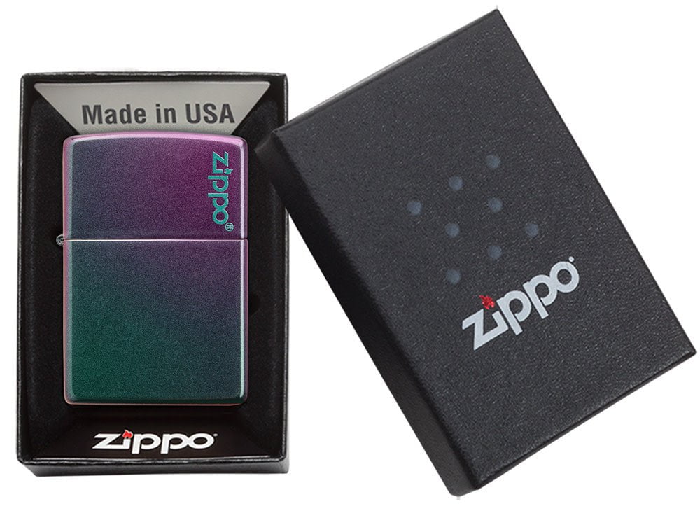 Classic Iridescent Zippo Logo Lighter - Vintage Windproof Refillable Metal Lighter for Camping, Travel & Outdoor Adventures