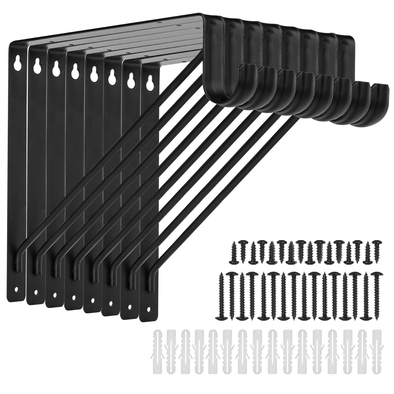 8 Pack Heavy Duty Closet Rod Brackets 11x11 Inch - Black Wall Mounted Shelf & Closet Pole Support Bracket with Screws - Perfect for Home Organization, Wardrobe Storage, and Closet Renovation Projects