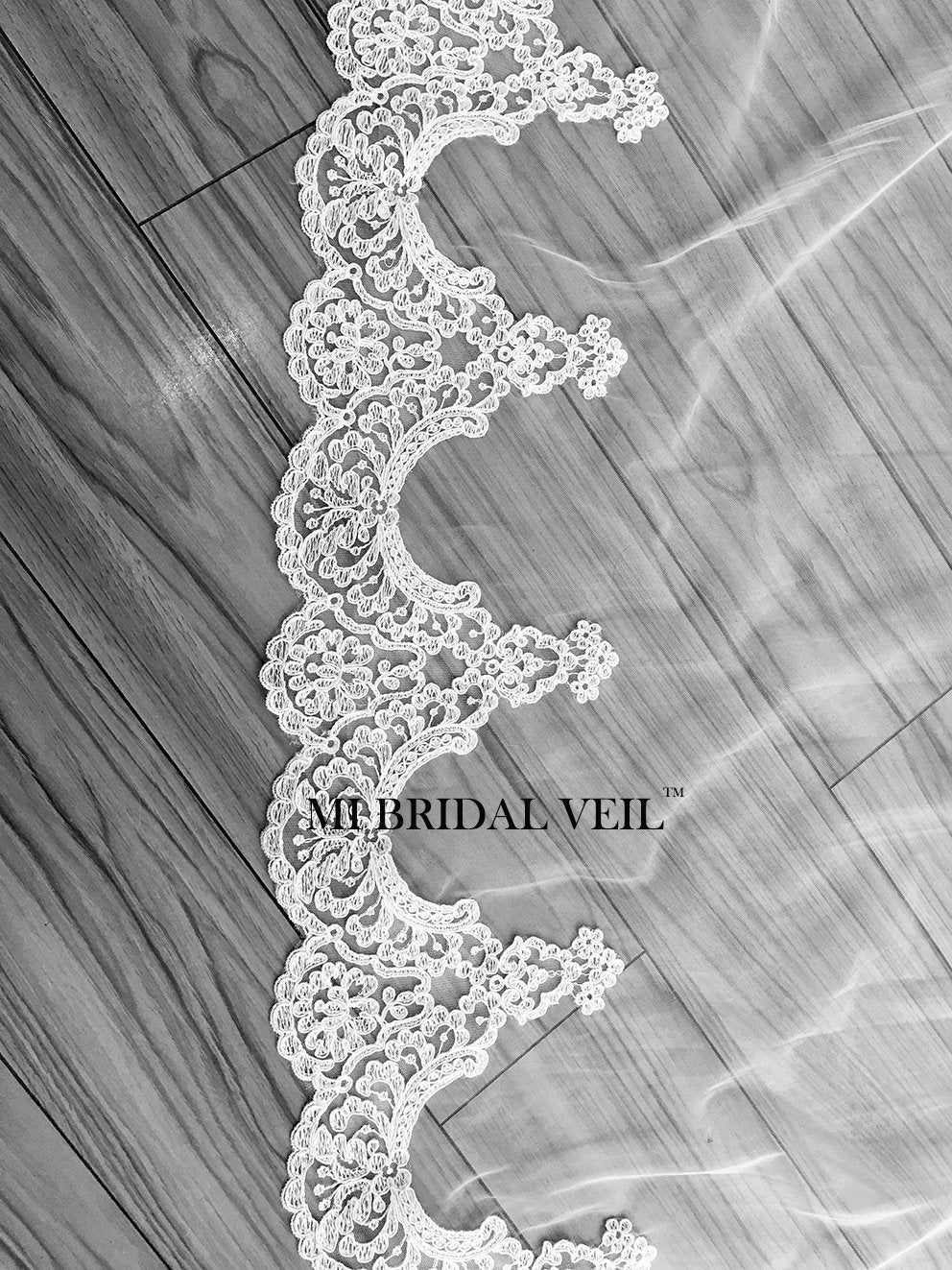 Elegant Cathedral Wedding Veil with Edwardian Inspired Lace - Perfect for Bridal Ceremonies & Formal Weddings