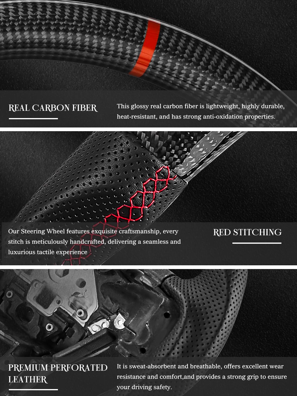 Carbon Fiber Steering Wheel for Ford Raptor 2015-2020 | D-Shaped Flat-Bottom Design | Perforated Leather Grip & Hand-Stitched | Compatible with Paddle Shifters | Upgrade Your Off-Road Driving Experience